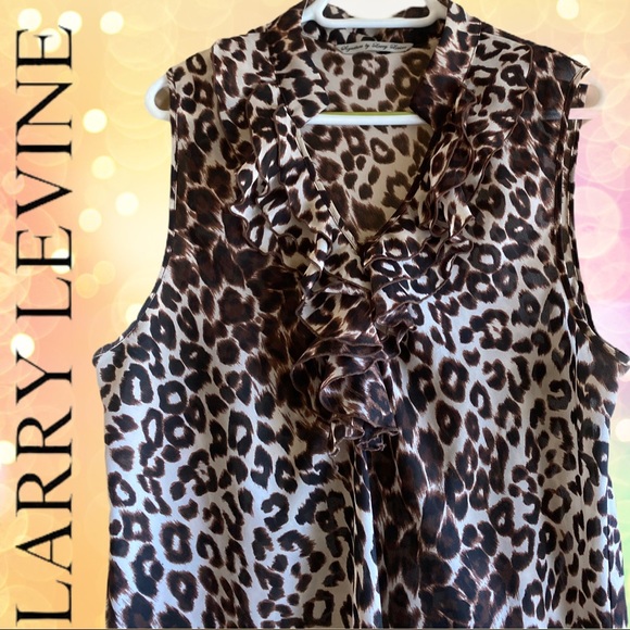 Sleeveless Leopard Ruffled Vneck w/Mandarin Collar - Picture 13 of 13